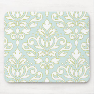 Scroll Damask XLg Ptn (outline) Wt Gld Lt Teal Mouse Mat