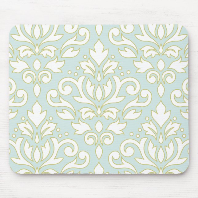 Scroll Damask XLg Ptn (outline) Wt Gld Lt Teal Mouse Mat (Front)