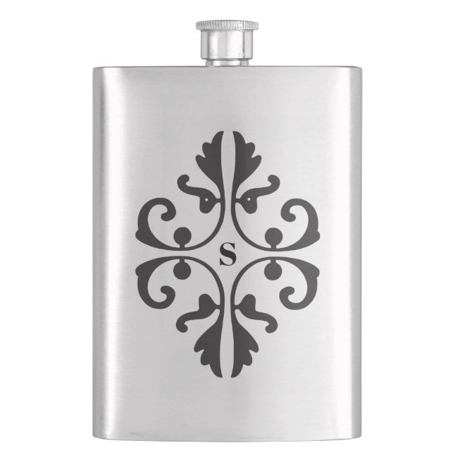 Scroll Design with Monogram Hip Flask (Front)