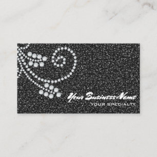 *~* Scroll Diamonds Black Glitter Luxe Glam Bling  Business Card