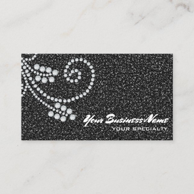 *~* Scroll Diamonds Black Glitter Luxe Glam Bling  Business Card (Front)
