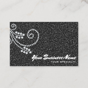 *~* Scroll Diamonds Glam Black Glitter Bling Luxe Business Card