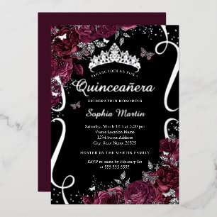 Scroll Floral Elegant Burgundy Quinceanera