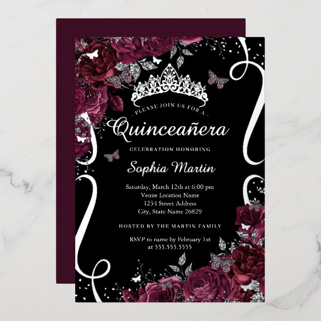 Scroll Floral Elegant Burgundy Quinceanera (Front/Back)