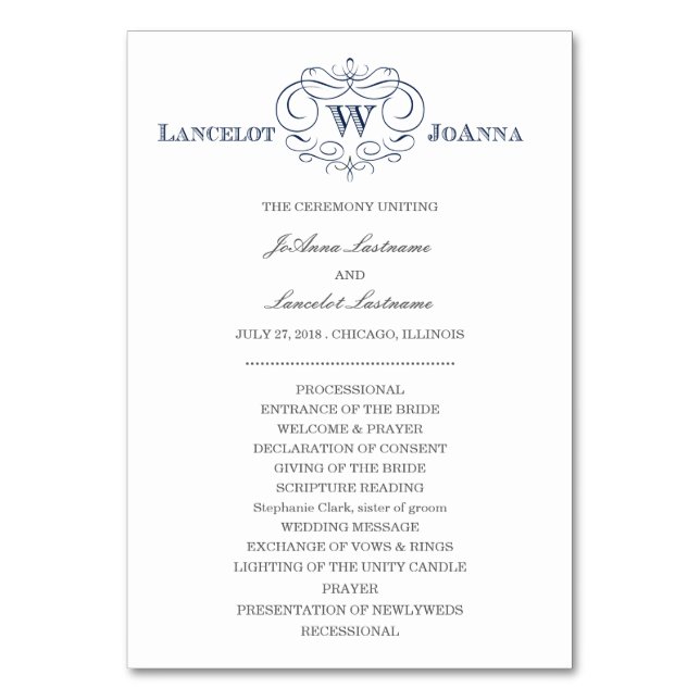 Scroll Frame Wedding Program Table Number (Front)