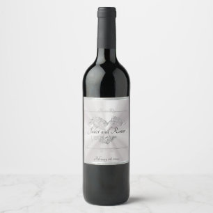 Scroll Heart Monogram - White Pearl Wine Label