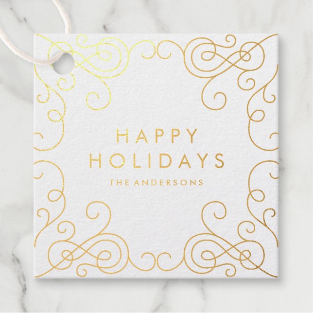 Scroll Holiday Foil Favour Tag (Front)