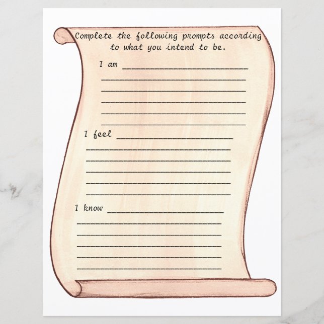 Scroll, I am, I feel, I know, lined journal sheets (Front)