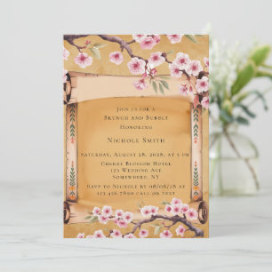 Scroll Japanese Cherry Blossom Brunch and Bubbly Invitation