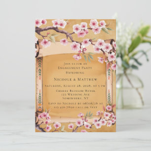 Scroll Japanese Cherry Blossom Engagement Party Invitation
