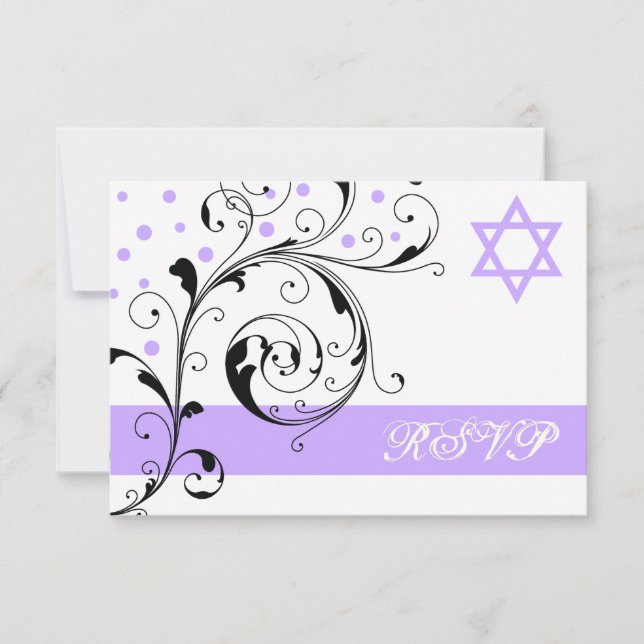 Scroll leaf white purple & Star of David RSVP (Front)