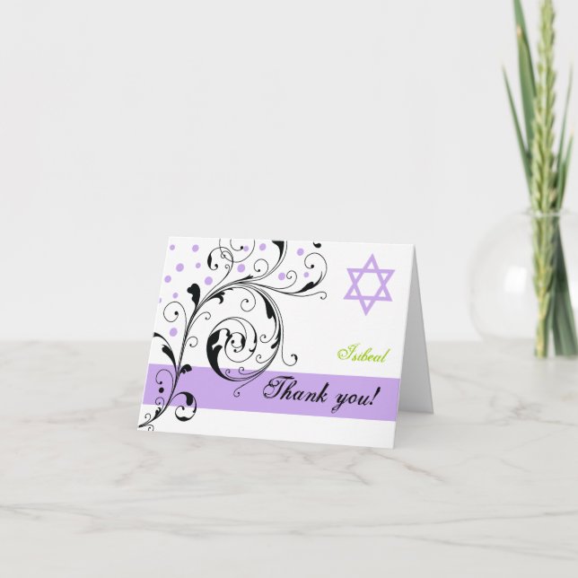 Scroll leaf white purple & Star of David Thank You Card (Front)