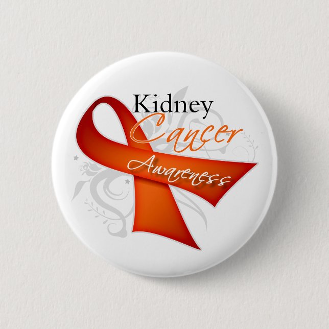 Scroll Orange Ribbon Kidney Cancer Awareness 6 Cm Round Badge (Front)
