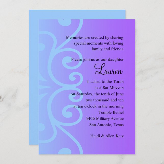 Scroll Patterned Gradient in Purple with Any Colou Invitation (Front/Back)