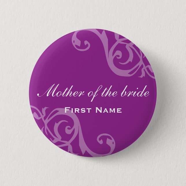 Scroll purple wedding name tag badge pin button (Front)