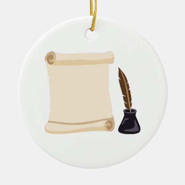 Scroll Quill & Ink Ceramic Tree Decoration (Front)