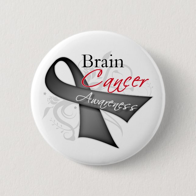 Scroll Ribbon Brain Cancer Awareness 6 Cm Round Badge (Front)