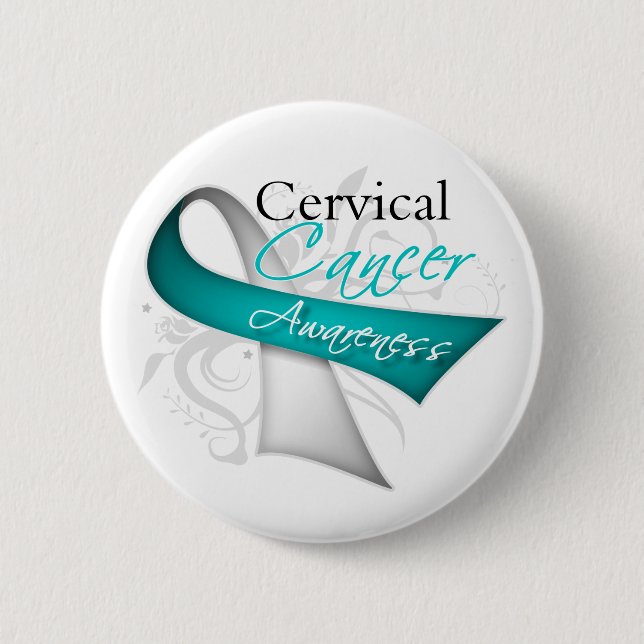 Scroll Ribbon Cervical Cancer Awareness 6 Cm Round Badge (Front)