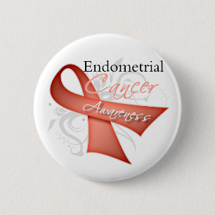 Scroll Ribbon Endometrial Cancer Awareness 6 Cm Round Badge