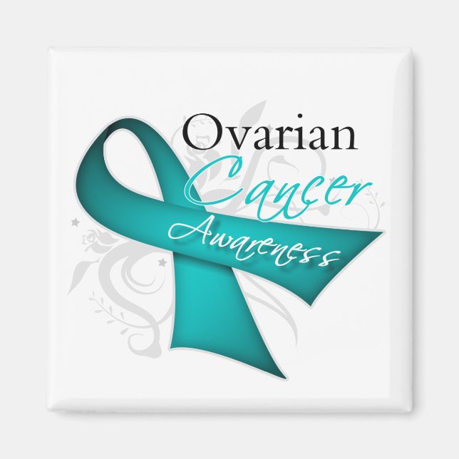 Scroll Ribbon Ovarian Cancer Awareness Magnet (Front)