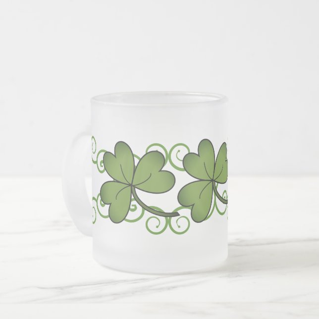 Scroll & Shamrock Frosted Glass Coffee Mug (Front Left)