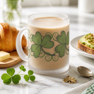 Scroll & Shamrock Frosted Glass Coffee Mug