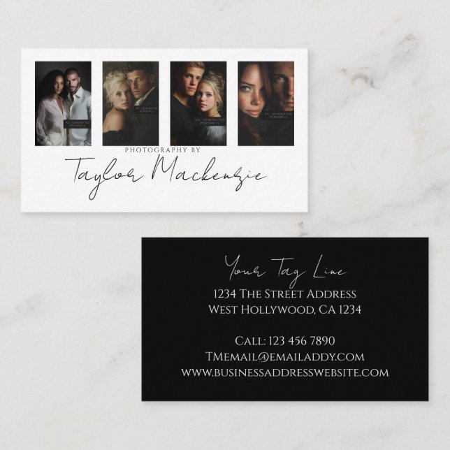 Scroll Typography 4 Photo Template Personalised Business Card (Front/Back)
