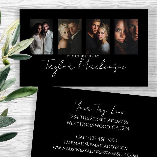 Scroll Typography 4 Photo Template Personalised Business Card (Scroll Typography 4 Photo Template Personalized Business Cards by Ricaso. Ideal for variety of uses)