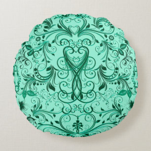Scroll Work, Jade-Round Throw Pillow