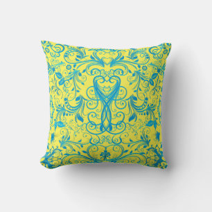 Scroll Work, Lt.Blue-Square Throw Pillow