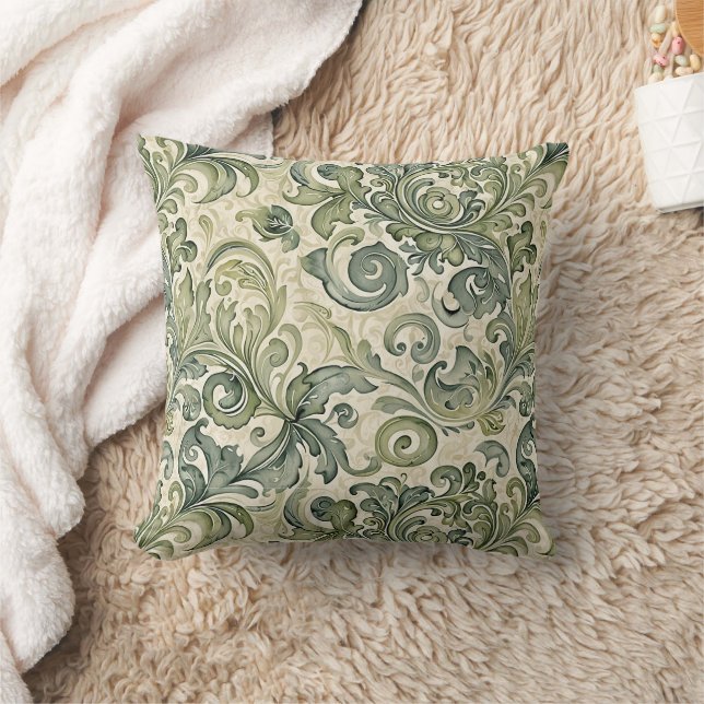 Scrolled Acanthus Sage and Teal Cushion (Blanket)