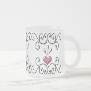 Scrolled Hearts pink small Frosted Glass Mug