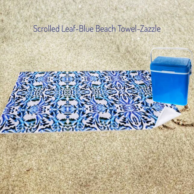 Scrolled Leaf Blue Beach Towel (Creator Uploaded)