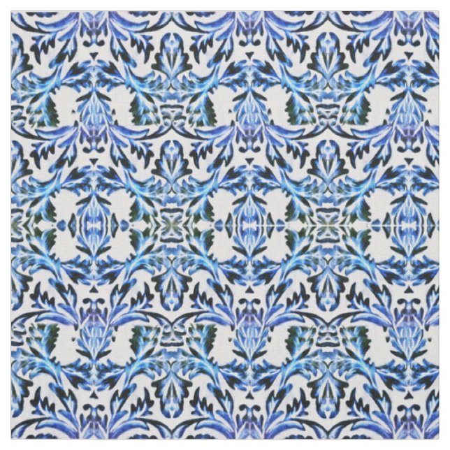Scrolled Leaf Blue Fabric (Swatch)