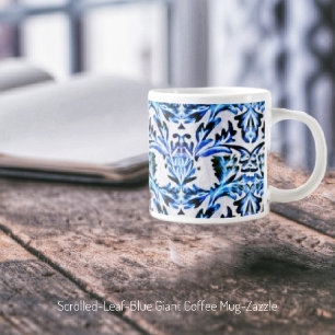Scrolled Leaf-Blue Large Coffee Mug