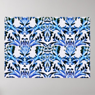 Scrolled Leaf Blue Poster