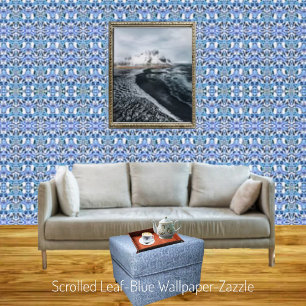 Scrolled Leaf-Blue Wallpaper