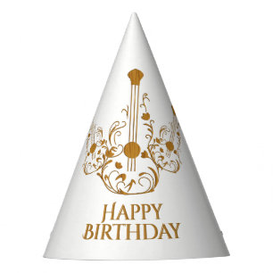 Scrolled Wood Guitars Birthday Party Hat