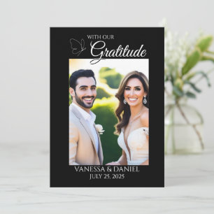 Scrolling Butterfly Photo Wedding Thank You Card