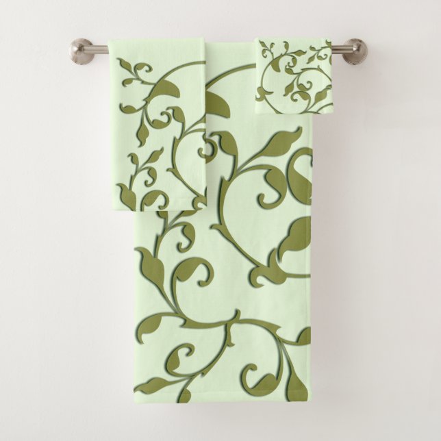 Scrolling Olive Leaves Bath Towel Set (Insitu)