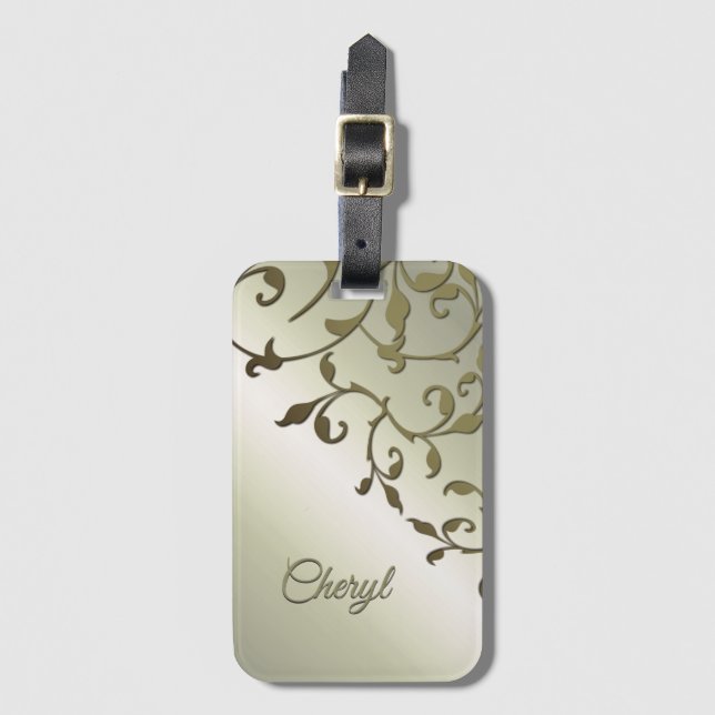 Scrolling Olive Leaves Personal Luggage Tag (Front Vertical)
