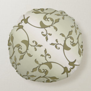 Scrolling Olive Leaves Round Cushion