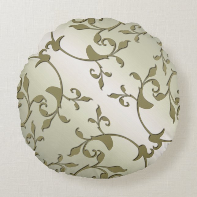 Scrolling Olive Leaves Round Cushion (Front)