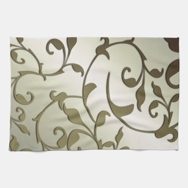 Scrolling Olive Leaves Tea Towel (Horizontal)