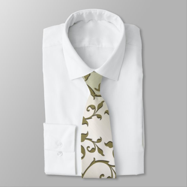 Scrolling Olive Leaves Tie (Tied)