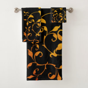 Scrolling Rust and Black Bath Towel Set