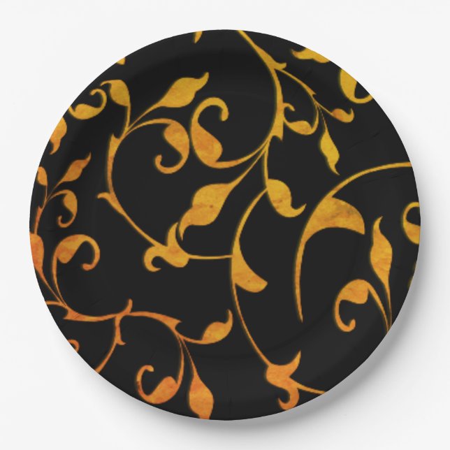 Scrolling Rust and BLack Paper Plate (Front)