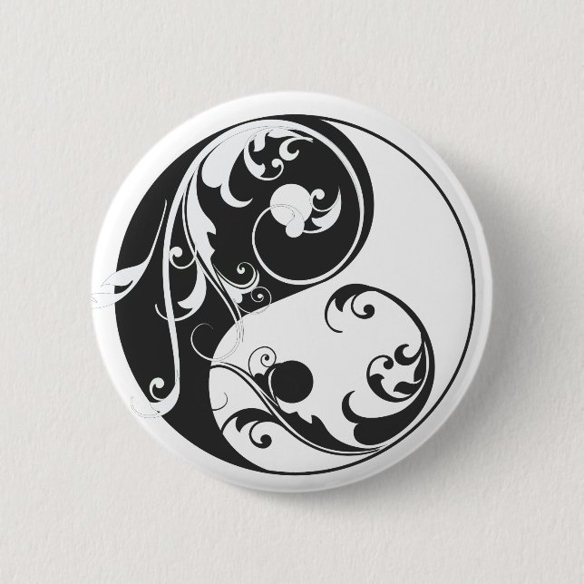 Scrolling Yin & Yang (black) 6 Cm Round Badge (Front)