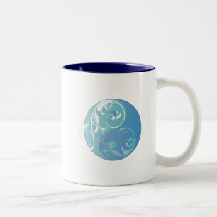 Scrolling Yin & Yang (Earth blues) Two-Tone Coffee Mug
