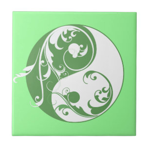 Scrolling Yin Yang Symbol (green) Tile